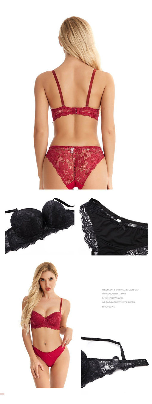 Gathering Lace,Bow Sexy Underwire 3/4 Cup Bra & Panty Sets [BRPY0032]