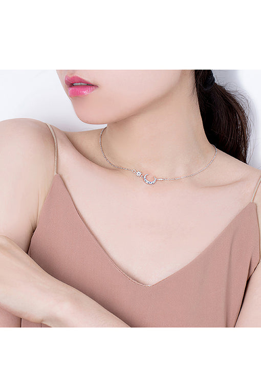 Moon pendant silver star necklace [INLA103]