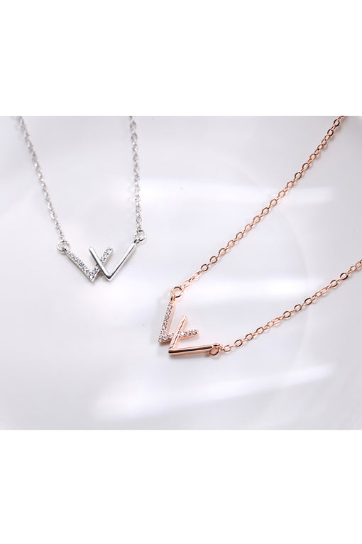 W Letter Double V-shaped Pendant Personality Creative Silver Necklace [INLA104]