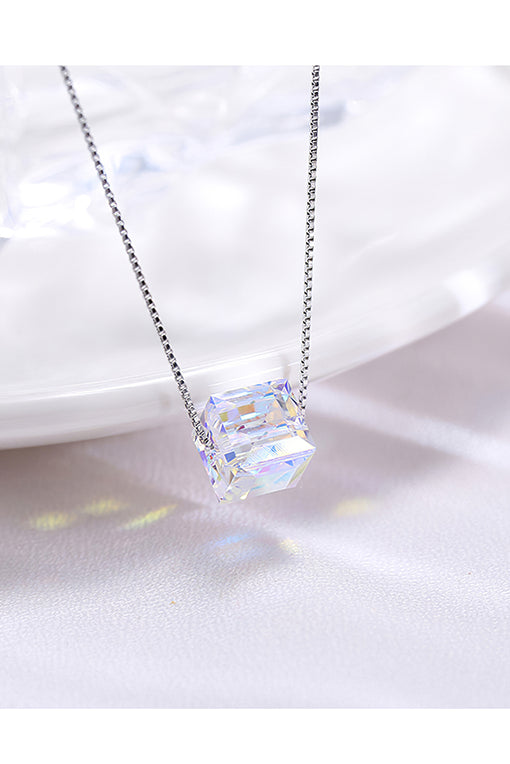 Aurora Sugar Cube Crystal Pendant Silver Necklace Creative Choker [INLA169]