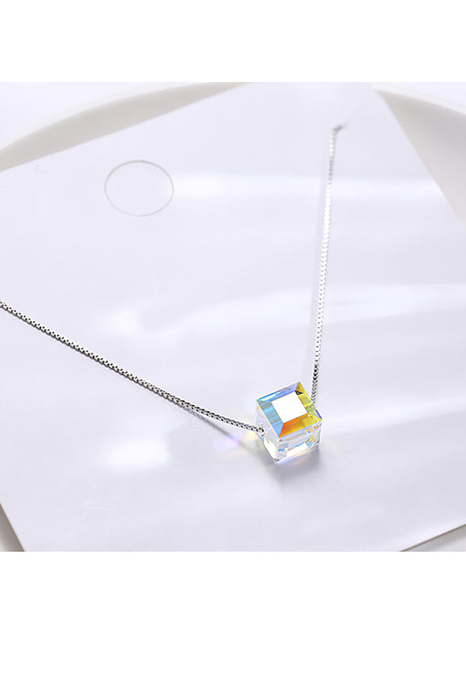 Aurora Sugar Cube Crystal Pendant Silver Necklace Creative Choker [INLA169]