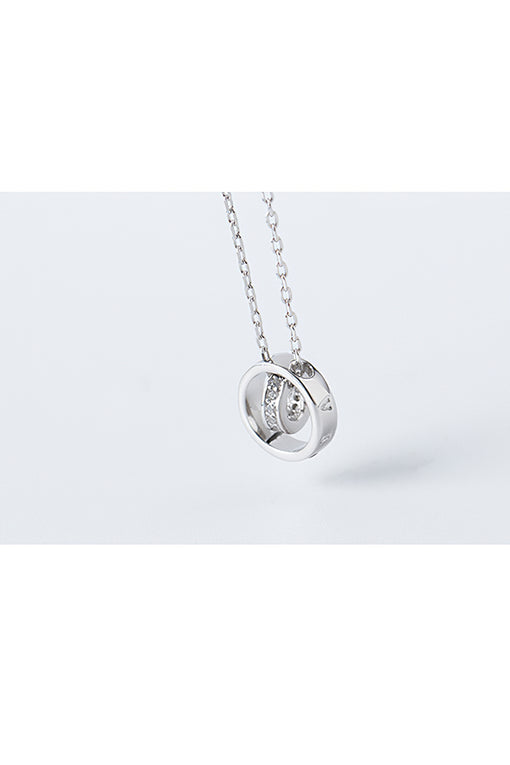 Double Rings Circle Pendant Silver Necklace [INLA212]