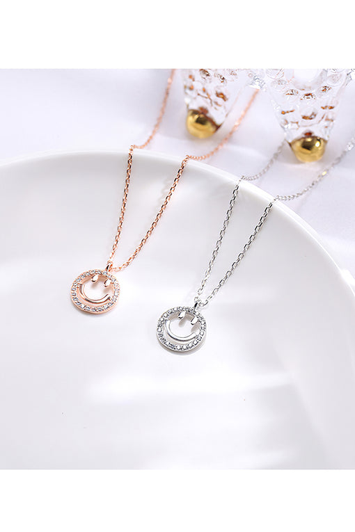 Round Smile Pendant Cute Silver Necklace [INLA216]