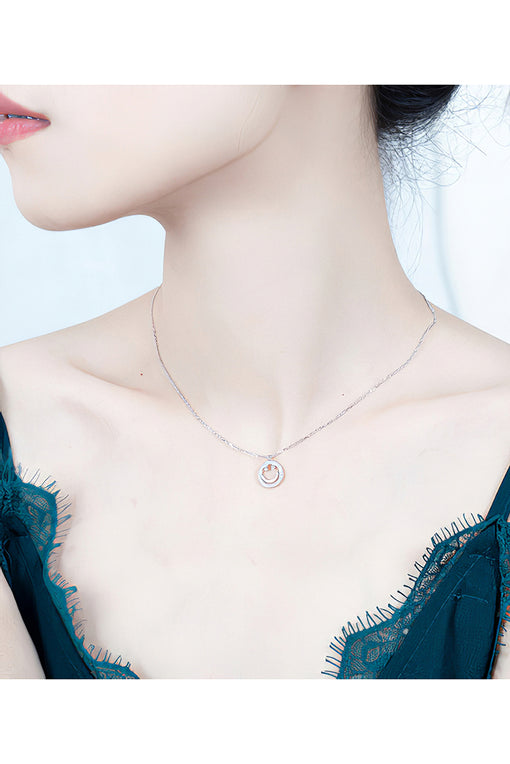 Round Smile Pendant Cute Silver Necklace [INLA216]