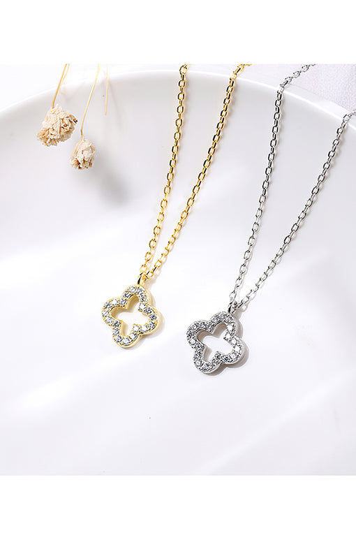 Lucky Four-leaf Clover Pendant Silver Necklace Choker [INLA223]