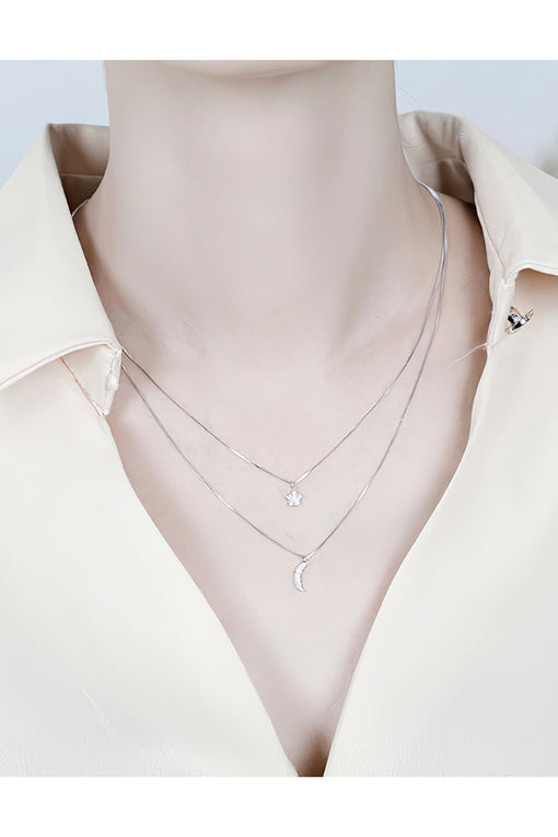 Stars and Moon Double Layers Silver Necklace Choker [INLA232]
