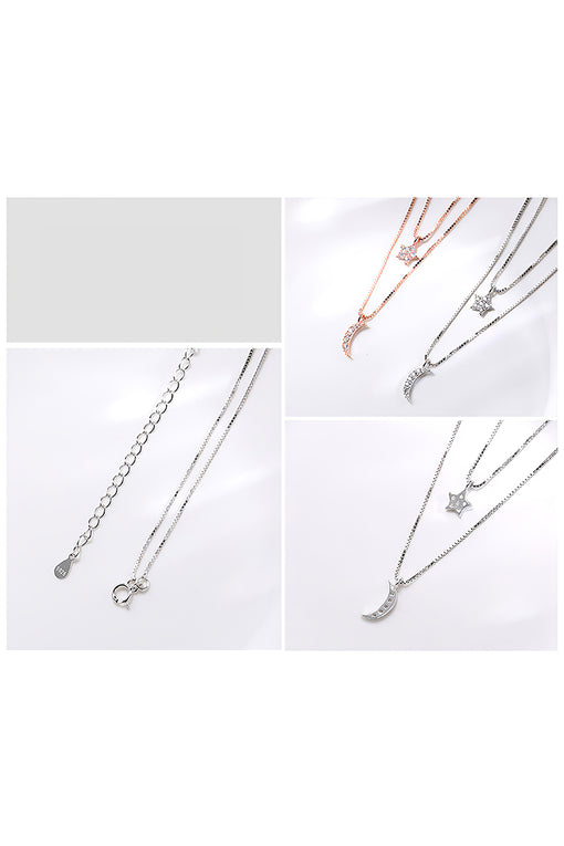 Stars and Moon Double Layers Silver Necklace Choker [INLA232]