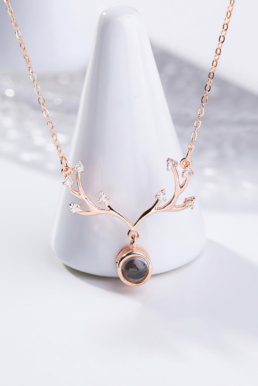 Antler Pendant Silver Necklace 100 Language Projection [INLA248]