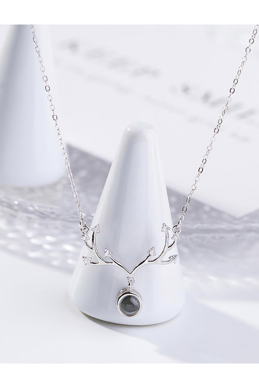 Antler Pendant Silver Necklace 100 Language Projection [INLA248]