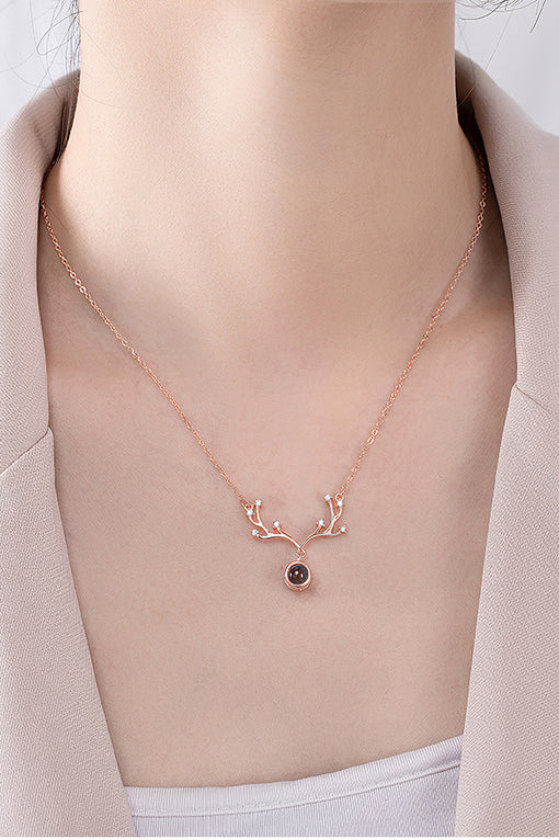 Antler Pendant Silver Necklace 100 Language Projection [INLA248]