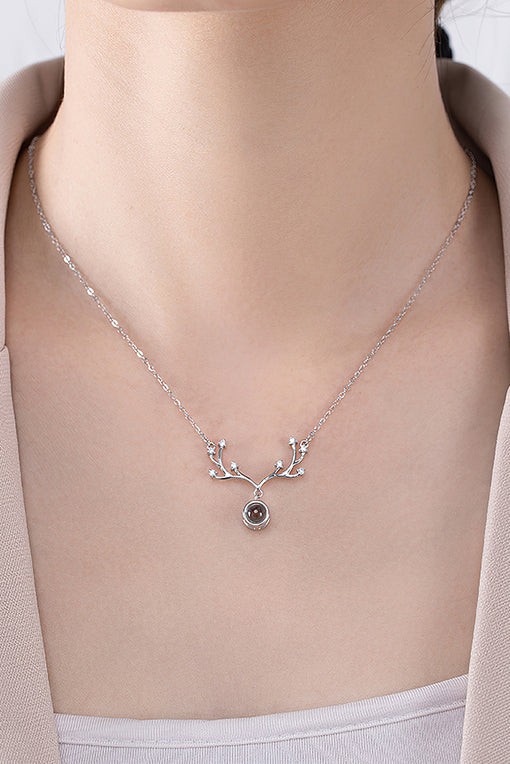 Antler Pendant Silver Necklace 100 Language Projection [INLA248]