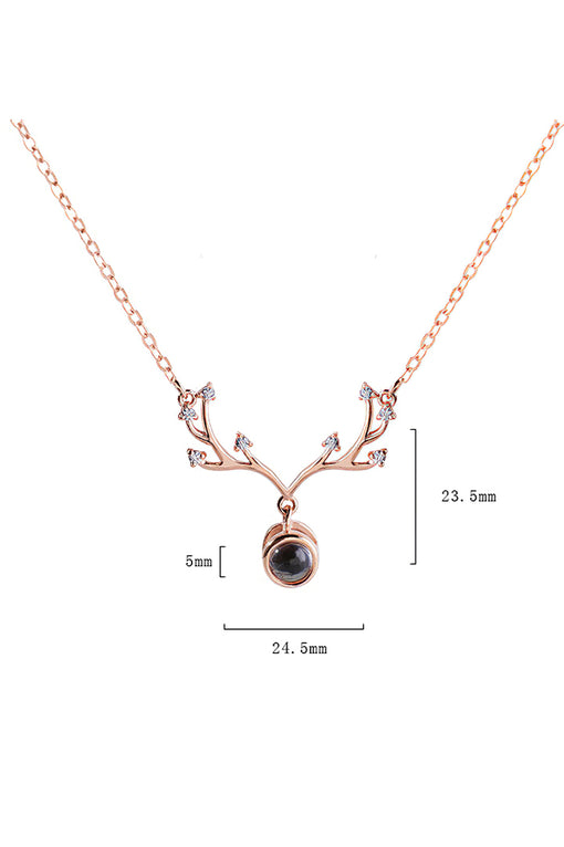 Antler Pendant Silver Necklace 100 Language Projection [INLA248]