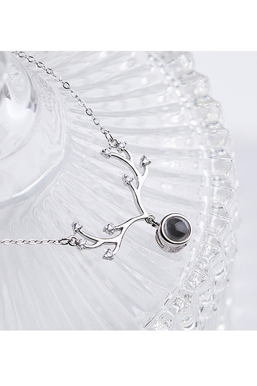 Antler Pendant Silver Necklace 100 Language Projection [INLA248]