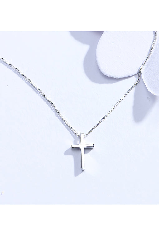 Cross Pendant Simple Silver Necklace Choker [INLA292]