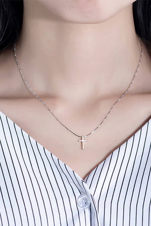 Cross Pendant Simple Silver Necklace Choker [INLA292]