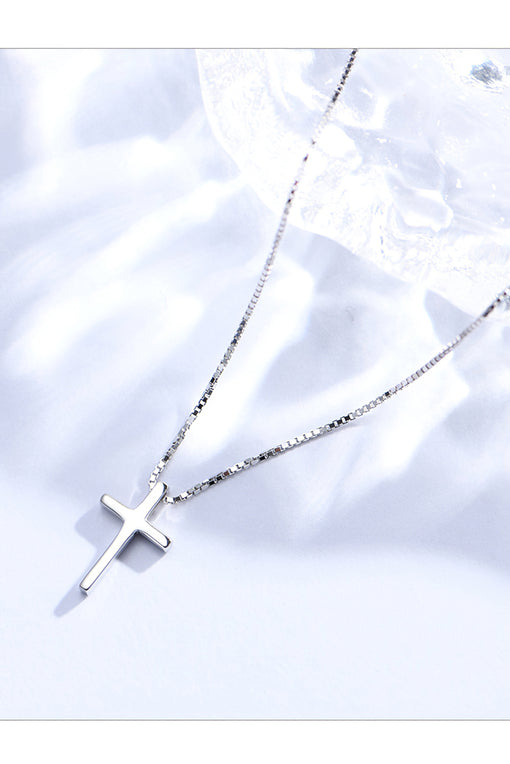 Cross Pendant Simple Silver Necklace Choker [INLA292]