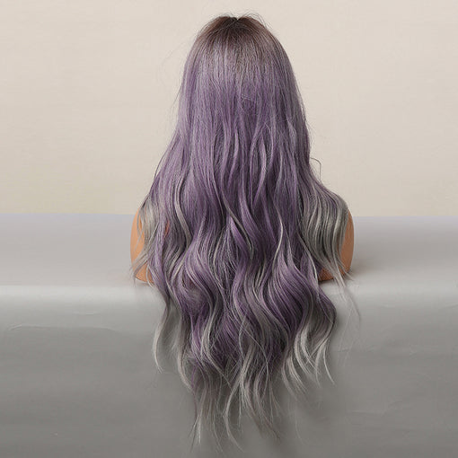 Long Ombre Purple Natural Wavy Machine Made Synthetic Hair Wig