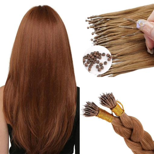 Nano Ring Silky Straight #4 Medium Bown Remy Human Hair Extensions [NANOSS001]