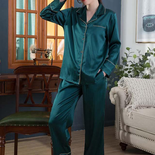 19m/m Ladies Homewear Silk Pajamas Long Sleeve Two-Piece Set Loungewear [SLP0006]