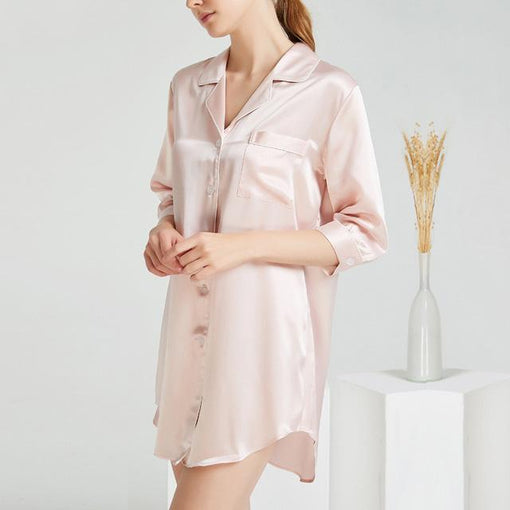 19m/m Silk Shirt Nightdress Fashion Sexy Ladies Long-Sleeved Comfortable Pajamas
 [SLP0016]