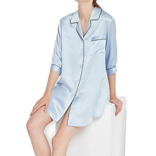 19m/m Silk Shirt Nightdress Fashion Sexy Ladies Long-Sleeved Comfortable Pajamas
 [SLP0016]