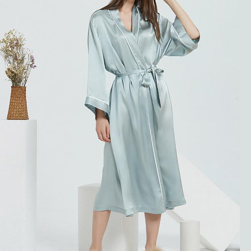 16m/m Silk Nightgown Long Pajamas Women Fashion Lace-up Strip Nightdress [SLP0018]