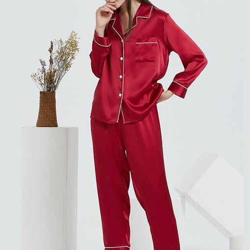 16m/m Silk Pajamas Long-Sleeved Trousers Two-Piece Loungewear [SLP0019]