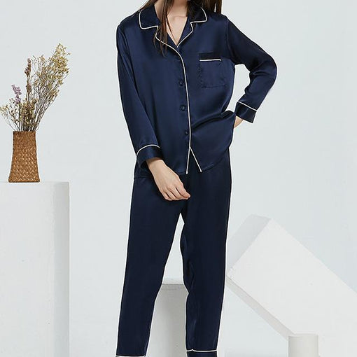 16m/m Silk Pajamas Long-Sleeved Trousers Two-Piece Loungewear [SLP0019]