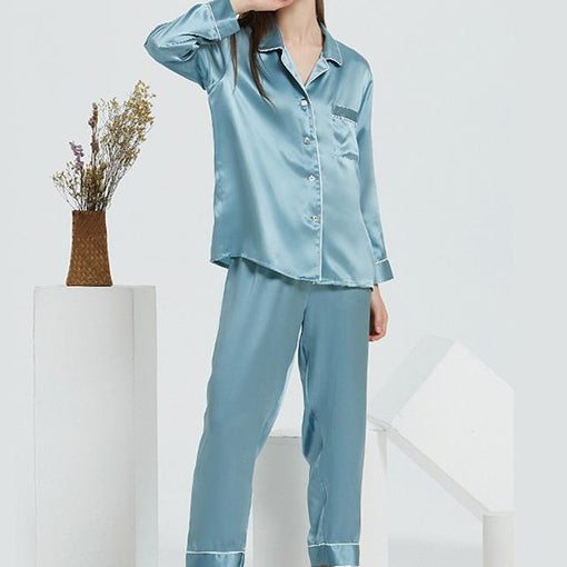 16m/m Silk Pajamas Long-Sleeved Trousers Two-Piece Loungewear [SLP0019]