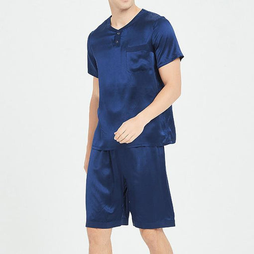 19m/m Men Silk Pajamas Short-Sleeved Shorts Two-Piece Suit Loungewear [SLP0021]
