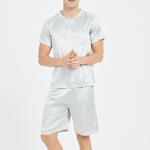 19m/m Men Silk Pajamas Short-Sleeved Shorts Two-Piece Suit Loungewear [SLP0021]