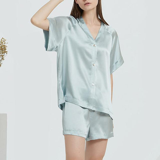 16m/m Silk Pajamas comfortable V-neck Short-Sleeved Shorts Loungewear Set [SLP0022]