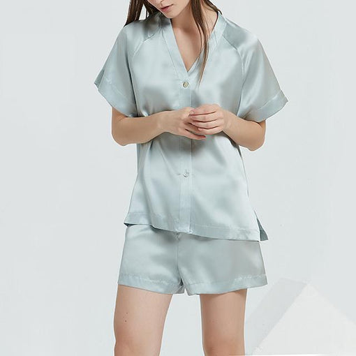 16m/m Silk Pajamas comfortable V-neck Short-Sleeved Shorts Loungewear Set [SLP0022]