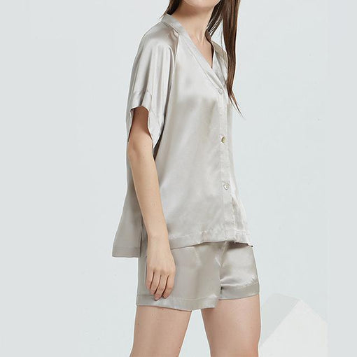 16m/m Silk Pajamas comfortable V-neck Short-Sleeved Shorts Loungewear Set [SLP0022]