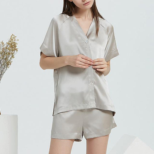 16m/m Silk Pajamas comfortable V-neck Short-Sleeved Shorts Loungewear Set [SLP0022]