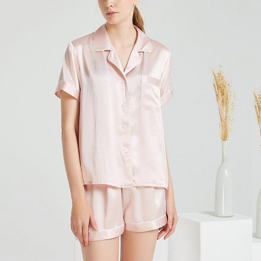 19m/m Silk Ladies Short-Sleeved Shorts Pajamas Set Two-piece Loungewear [SLP0023]