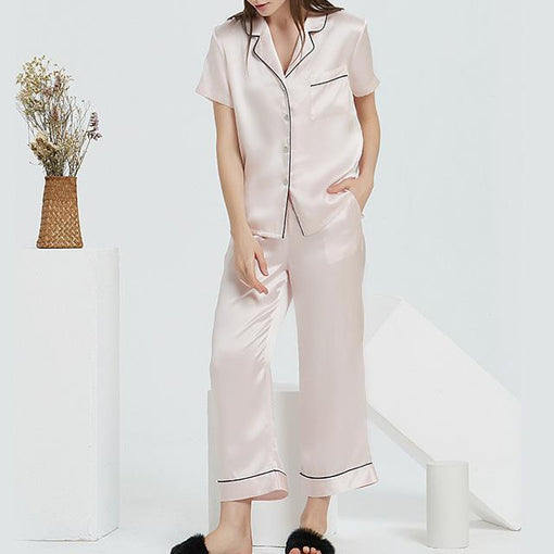16m/m Silk Pajamas Classic Short-Sleeved Trousers Set Loungewear [SLP0025]