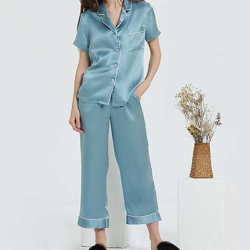 16m/m Silk Pajamas Classic Short-Sleeved Trousers Set Loungewear [SLP0025]