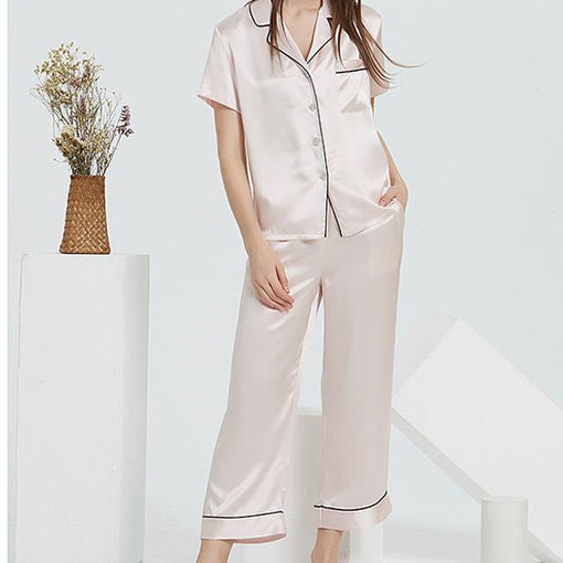 16m/m Silk Pajamas Classic Short-Sleeved Trousers Set Loungewear [SLP0025]