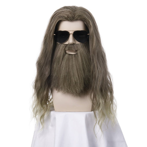Long Brown Natural Wavy Machine Made Synthetic Hair Wig For Men