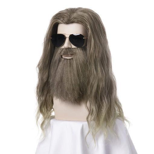 Long Brown Natural Wavy Machine Made Synthetic Hair Wig For Men