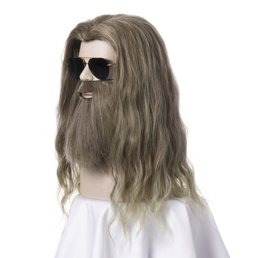 Long Brown Natural Wavy Machine Made Synthetic Hair Wig For Men