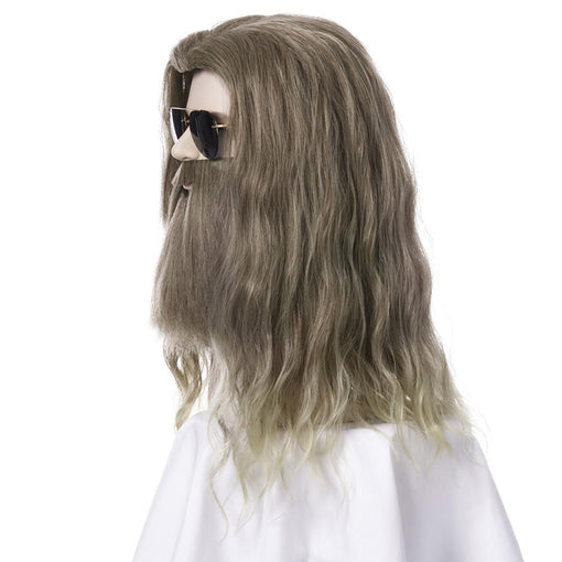 Long Brown Natural Wavy Machine Made Synthetic Hair Wig For Men
