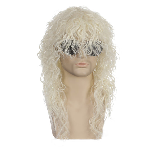 Long Black Blonde Natural Wavy Machine Made Synthetic Hair Wig For Men