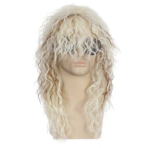 Long Black Blonde Natural Wavy Machine Made Synthetic Hair Wig For Men
