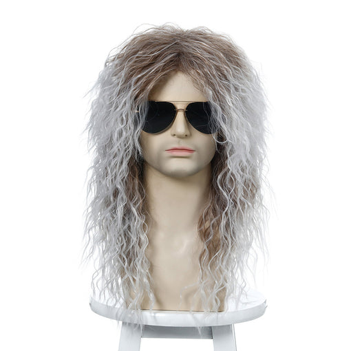 Long Black Blonde Natural Wavy Machine Made Synthetic Hair Wig For Men
