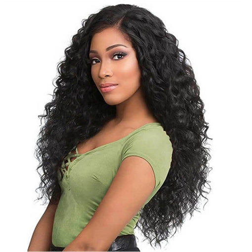 Long Black Curly Machine Made Synthetic Hair Wig