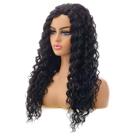 Long Black Curly Machine Made Synthetic Hair Wig