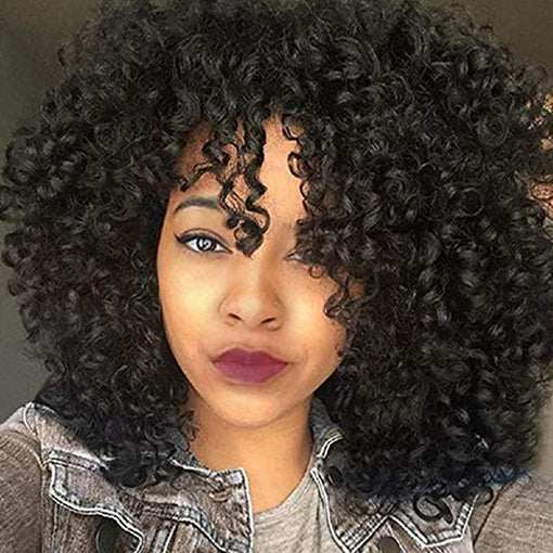 Short Black Curly Machine Made Synthetic Hair Wig