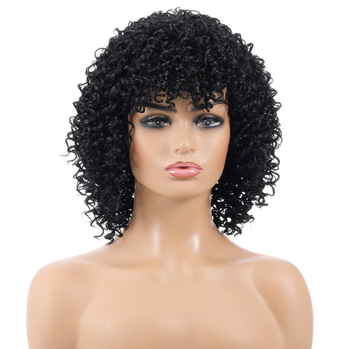 Short Black Curly Machine Made Synthetic Hair Wig